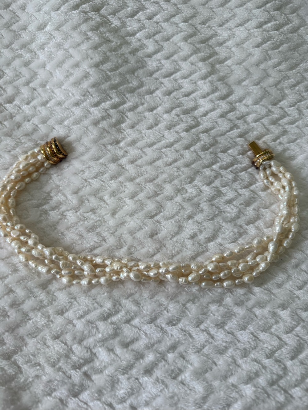 Multi-Strand Faux Pearl Choker Necklace in Cream with Gold Accents
